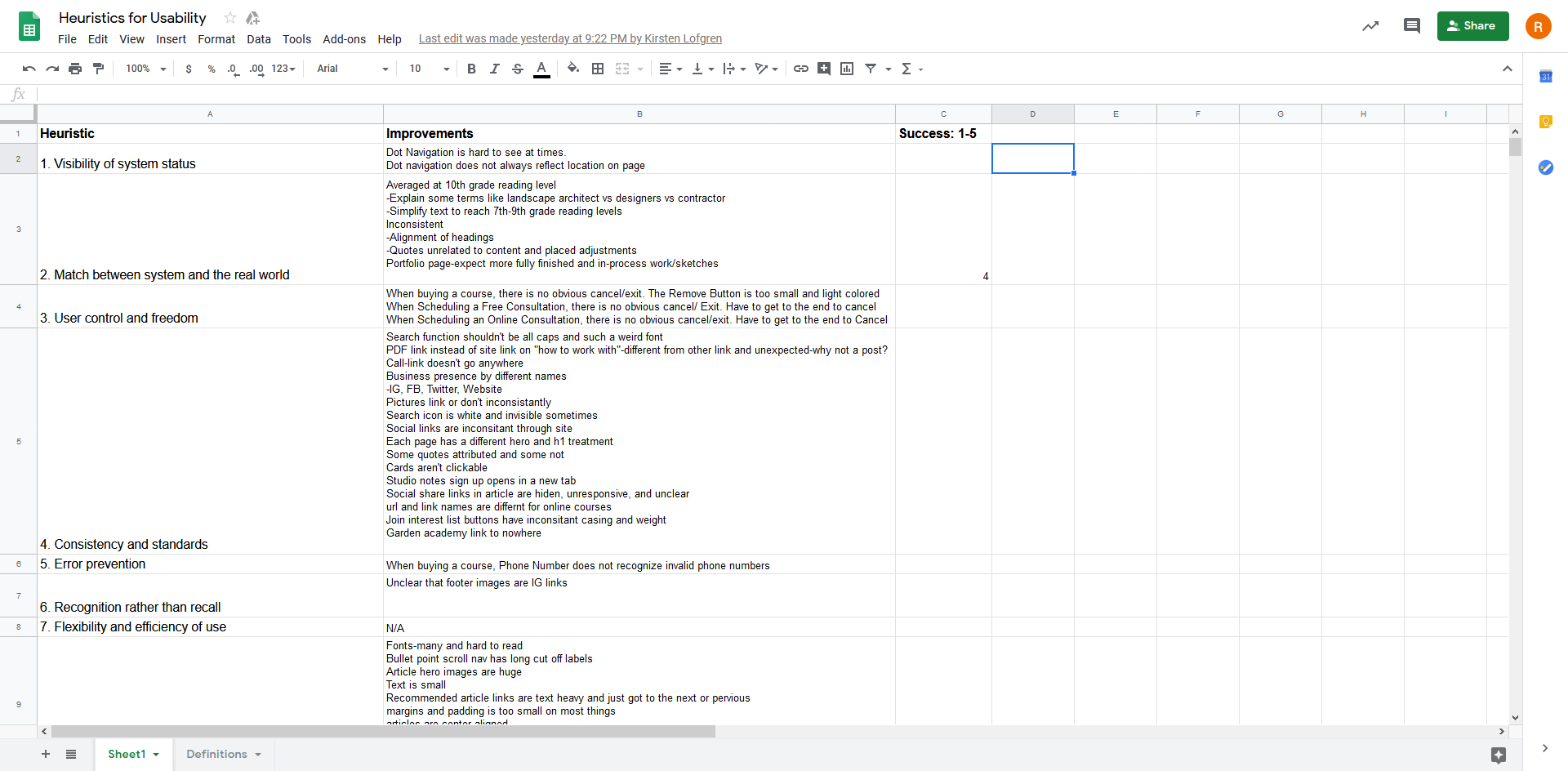 Heuristic Analysis Spreadsheet